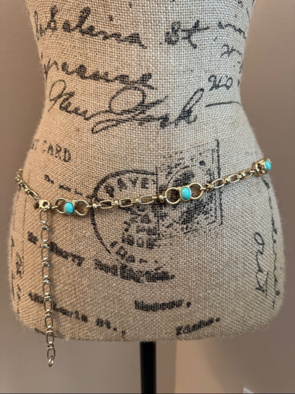 Women’s Gold And Turquoise Colored Stone Belt